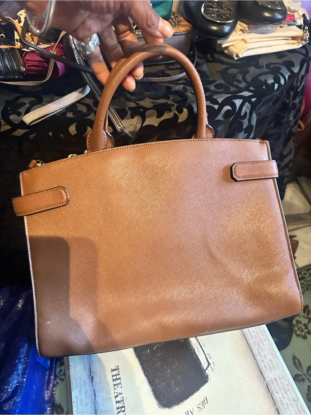 Michael Kors Cognac Leather Satchel with Gold Accents
